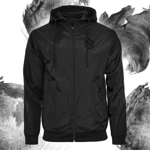 Technostoff Classic Windrunner für Festival Raves in schwarz von vorne